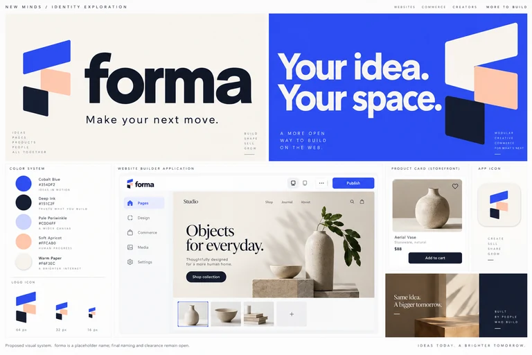 forma design study: modular logo, color palette and product applications